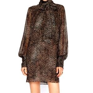 FRAME 100% Silk Leopard Bow Neck Dress Sz M | Retailed $970 Never Worn